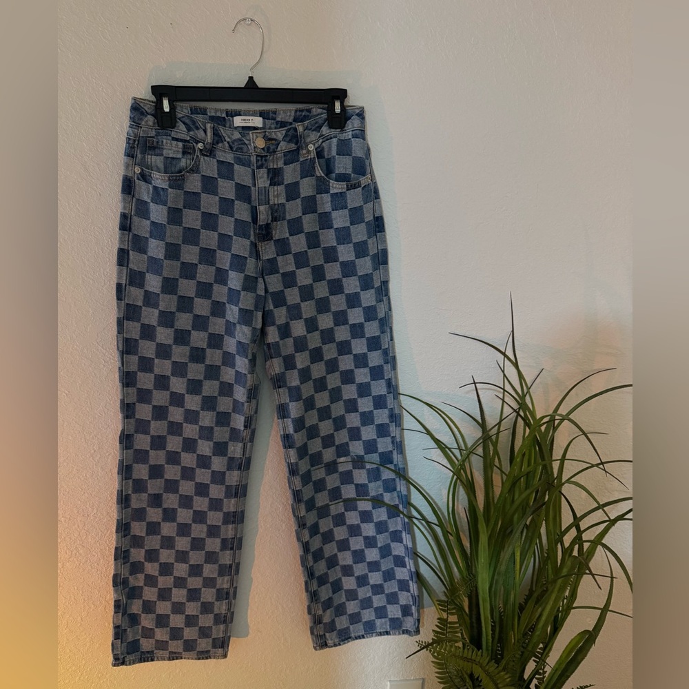 Forever 21 Blue Checkered Denim